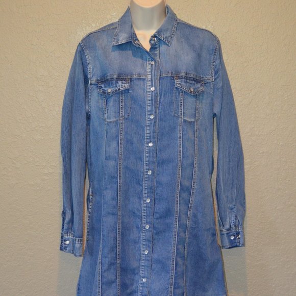 Sz M Chiqle Western Denim Shirt Dress with  Pearl Snaps - Picture 3 of 16